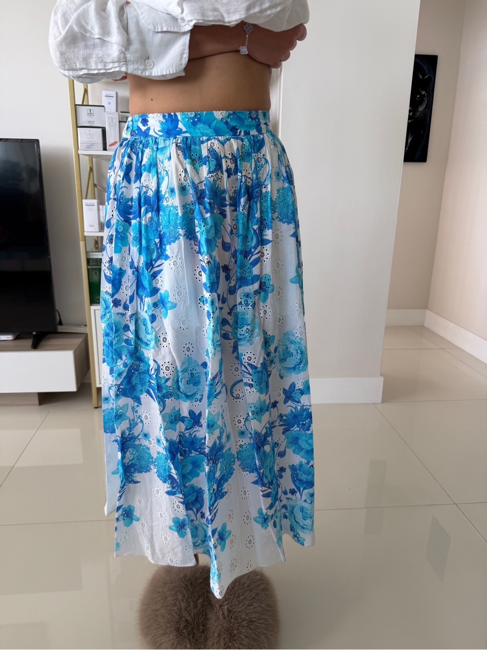 Borgo De Nor Blue & Aqua Floral Maxi Skirt